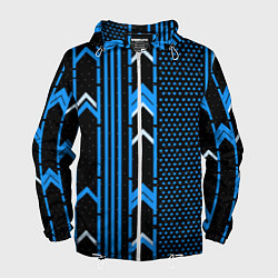 Ветровка с капюшоном мужская Синие обои на чёрном фоне, цвет: 3D-белый