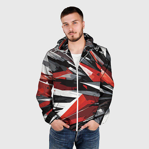 Мужская ветровка Чёрно-красно-белая абстракция / 3D-Белый – фото 3