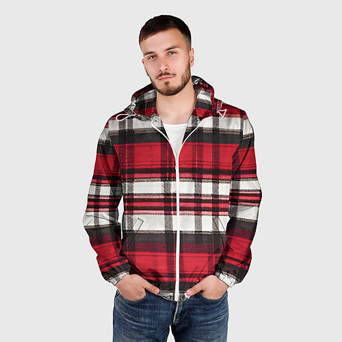 Мужская ветровка Красно-белая ткань в клетку / 3D-Белый – фото 3