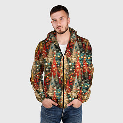 Ветровка с капюшоном мужская Новогодний еловый лес, цвет: 3D-черный — фото 2