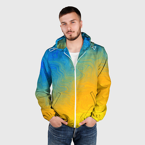 Мужская ветровка Желто голубой градиент / 3D-Белый – фото 3