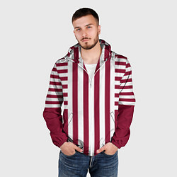 Ветровка с капюшоном мужская Бело красный узор в полоску, цвет: 3D-белый — фото 2