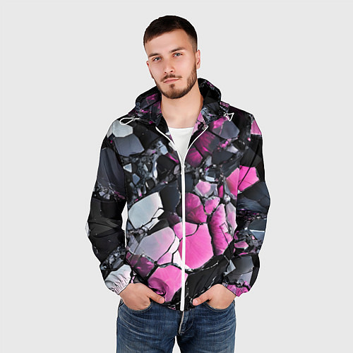 Мужская ветровка Чёрно-розовый камень / 3D-Белый – фото 3