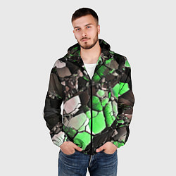 Ветровка с капюшоном мужская Чёрно-зелёный камень, цвет: 3D-черный — фото 2