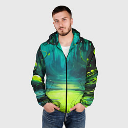 Ветровка с капюшоном мужская Зелёная кислотная абстракция, цвет: 3D-черный — фото 2
