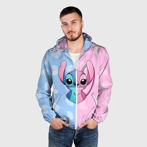 Мужская ветровка Стич и Ангел / 3D-Белый – фото 3
