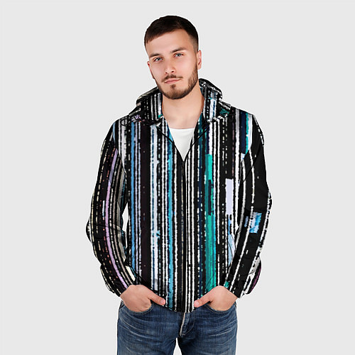Мужская ветровка Полосатый сине-зелёный рваные полосы / 3D-Черный – фото 3