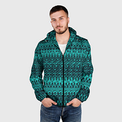 Ветровка с капюшоном мужская Бирюзовый узоры, цвет: 3D-черный — фото 2