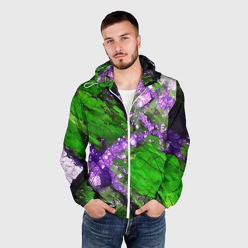 Мужская ветровка Фиолетовый минерал в зелёном камне / 3D-Белый – фото 3