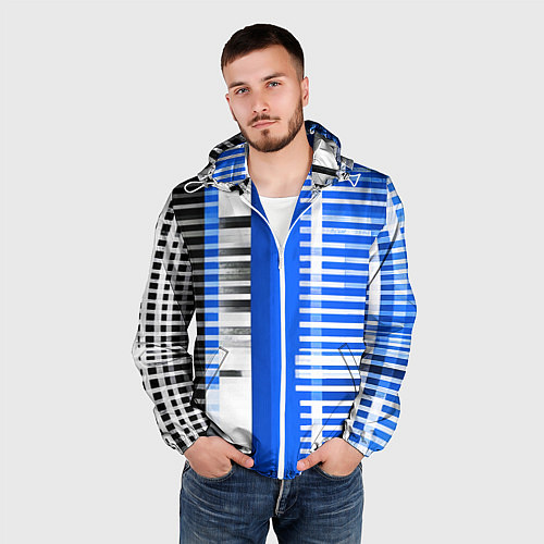 Мужская ветровка White stripes on a black and blue background / 3D-Белый – фото 3