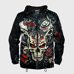 Ветровка с капюшоном мужская Маска Хання на черепе самурая на фоне духов, цвет: 3D-черный