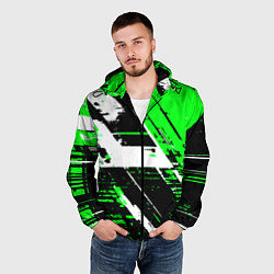 Ветровка с капюшоном мужская Diagonal black and white stripes on a green backgr, цвет: 3D-черный — фото 2