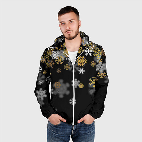 Мужская ветровка Снежинки объемные золотистые / 3D-Белый – фото 3