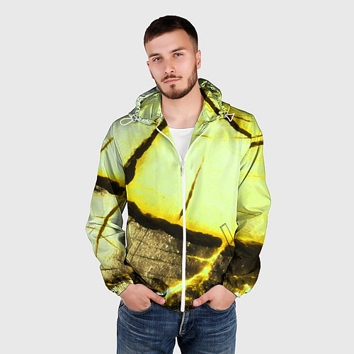 Мужская ветровка Трещины на абстрактном жёлтом фоне / 3D-Белый – фото 3