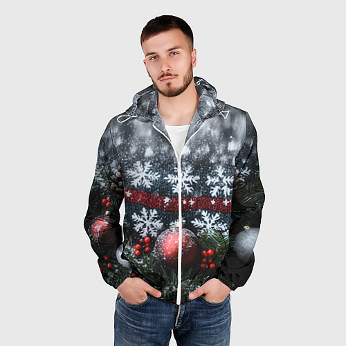Мужская ветровка Новогодние снежинки / 3D-Белый – фото 3
