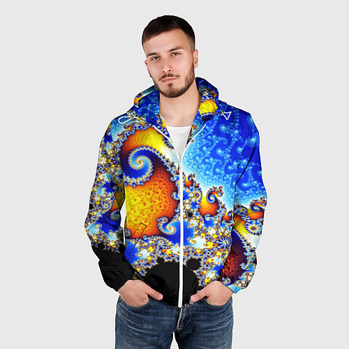 Мужская ветровка Фрактальный узор текстура синий / 3D-Белый – фото 3