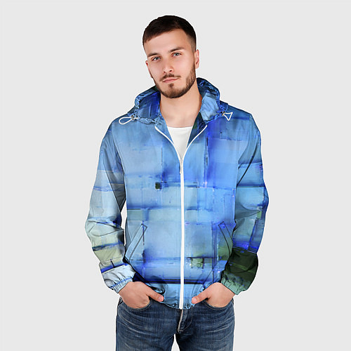 Мужская ветровка Чёрные пятна на синем фоне абстракция / 3D-Белый – фото 3