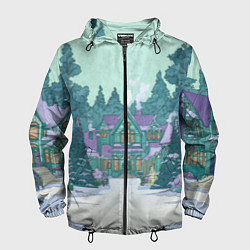 Ветровка с капюшоном мужская Новый год - двор, цвет: 3D-черный