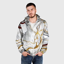 Ветровка с капюшоном мужская Жёлто-белый мрамор, цвет: 3D-белый — фото 2