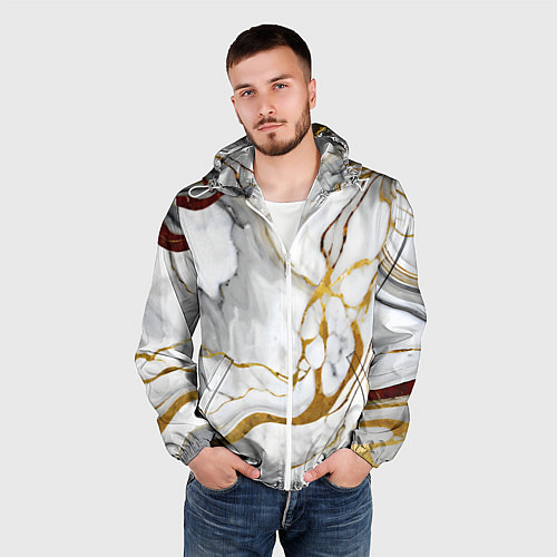 Мужская ветровка Жёлто-белый мрамор / 3D-Белый – фото 3