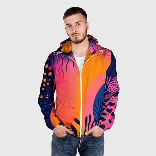 Мужская ветровка Векторная абстракция с растениями - нейросеть / 3D-Белый – фото 3