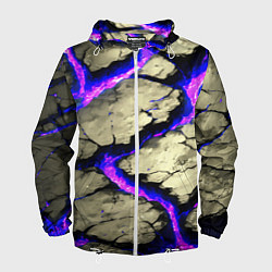 Ветровка с капюшоном мужская Треснувший камень фиолетовый, цвет: 3D-белый