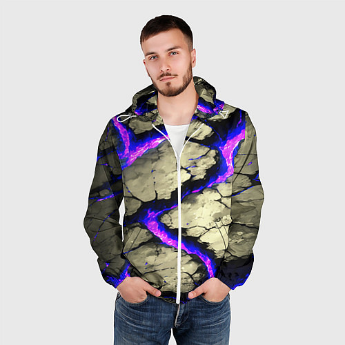 Мужская ветровка Треснувший камень фиолетовый / 3D-Белый – фото 3