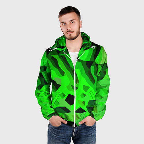 Мужская ветровка Чёрно-зелёная пористая абстракция / 3D-Белый – фото 3