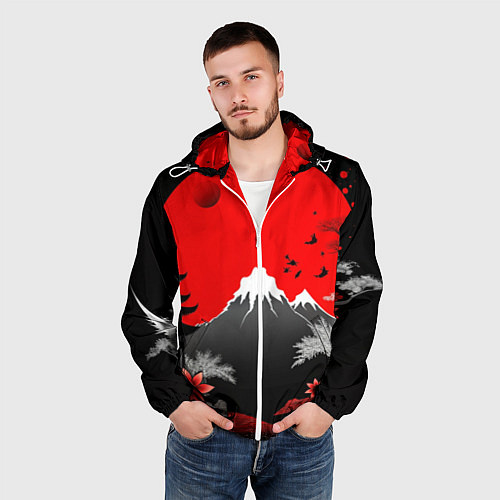 Мужская ветровка Японская гора и красная луна / 3D-Белый – фото 3
