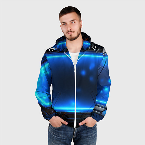 Мужская ветровка Синяя неоновая атмосфера / 3D-Белый – фото 3