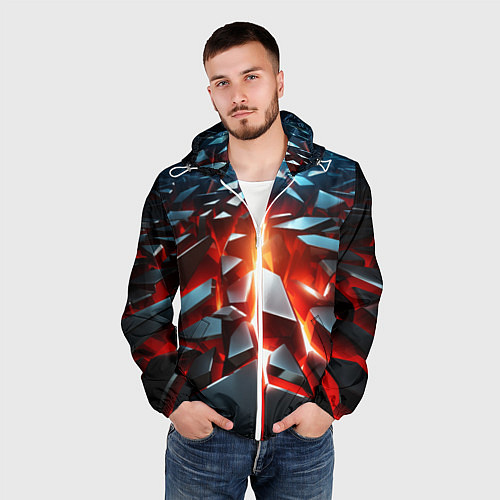 Мужская ветровка Черные слитки над лавой / 3D-Белый – фото 3