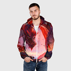Ветровка с капюшоном мужская Дракон красный мифический, цвет: 3D-белый — фото 2