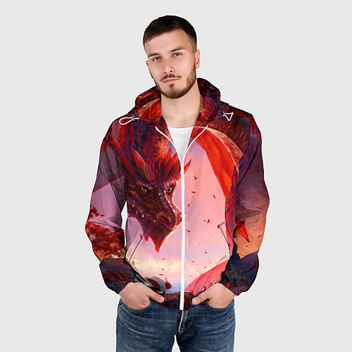 Мужская ветровка Дракон красный мифический / 3D-Белый – фото 3
