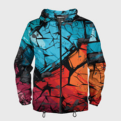 Ветровка с капюшоном мужская Красно-голубая разбитая текстура, цвет: 3D-черный