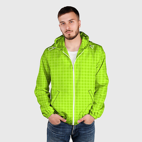 Мужская ветровка Кислотный зелёный паттерн клетка / 3D-Белый – фото 3