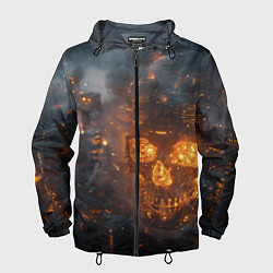 Ветровка с капюшоном мужская Череп - огонь, цвет: 3D-черный