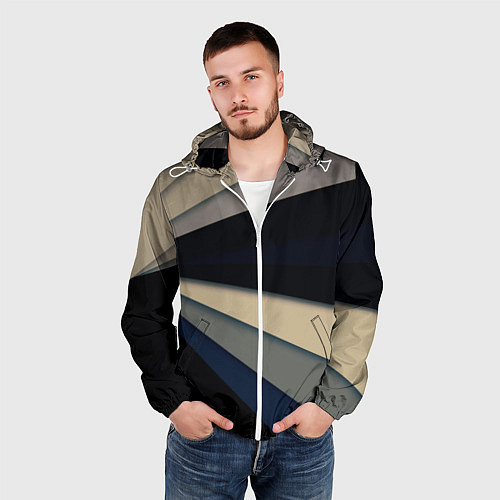 Мужская ветровка Фрактальные линии - темный / 3D-Белый – фото 3