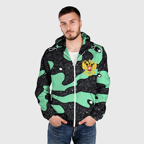 Мужская ветровка Текстурный черно-зеленый камуфляж / 3D-Белый – фото 3