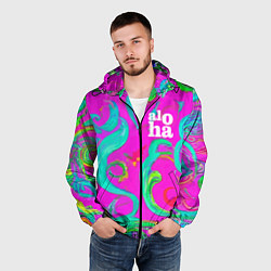 Ветровка с капюшоном мужская Abstract floral pattern - aloha, цвет: 3D-черный — фото 2