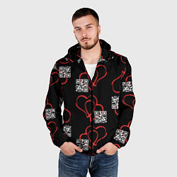 Ветровка с капюшоном мужская Сердца и код любви на черном, цвет: 3D-черный — фото 2