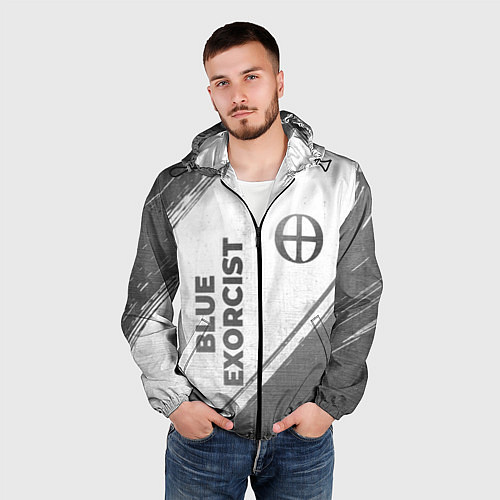 Мужская ветровка Blue Exorcist - white gradient вертикально / 3D-Черный – фото 3