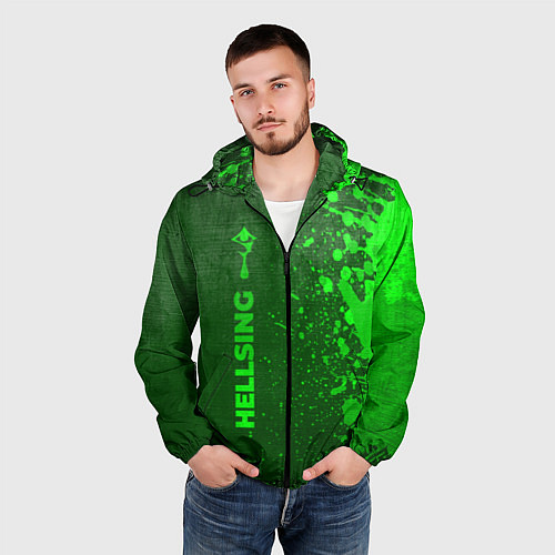 Мужская ветровка Hellsing - green gradient по-вертикали / 3D-Черный – фото 3