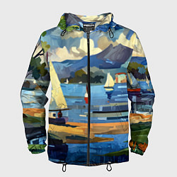 Ветровка с капюшоном мужская Средиземноморский пейзаж, цвет: 3D-черный