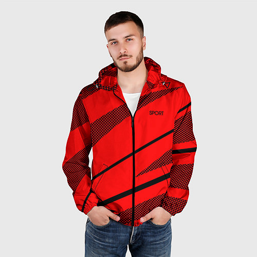 Мужская ветровка Sport красный с чёрным полосами / 3D-Черный – фото 3