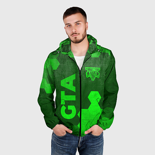 Мужская ветровка GTA - green gradient вертикально / 3D-Черный – фото 3