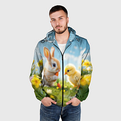Ветровка с капюшоном мужская Кролик и цыпленок встречают Пасху, цвет: 3D-черный — фото 2