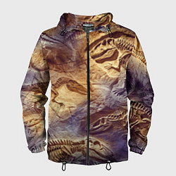 Ветровка с капюшоном мужская Окаменелые динозавры, подарок для палеонтолога, цвет: 3D-черный