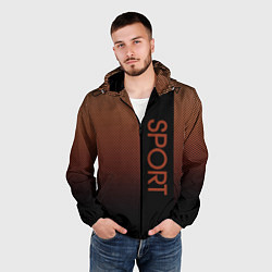 Ветровка с капюшоном мужская Sport коричневый вертикальная полоса, цвет: 3D-черный — фото 2