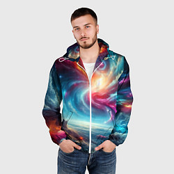 Ветровка с капюшоном мужская Fantastic neon space landscape - ai art fantasy, цвет: 3D-белый — фото 2