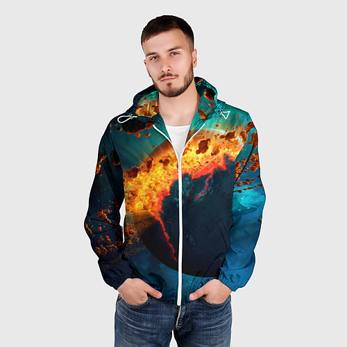 Мужская ветровка Взрыв планеты / 3D-Белый – фото 3
